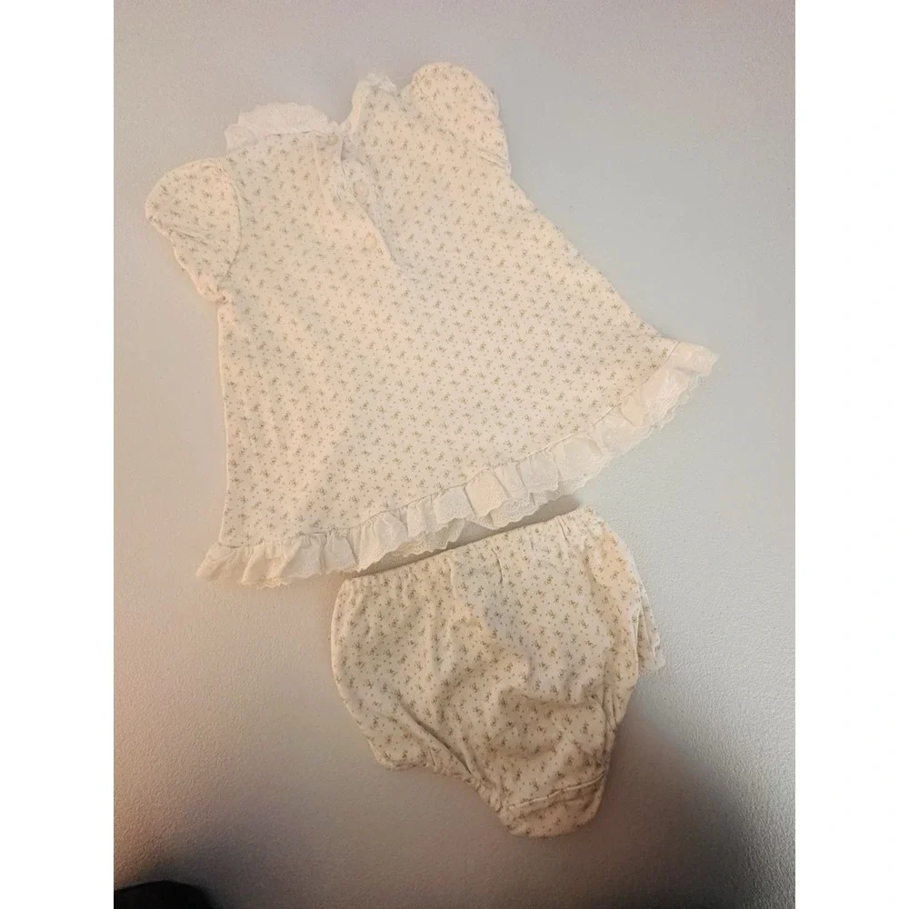 Ralph Lauren Girls 3M 2pc Knit Dress & Bloomers Set Ivory Floral